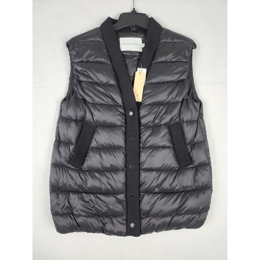 Rebecca Minkoff NWT Puffer Vest Womens Size S Black Button-up Pockets Sleeveless